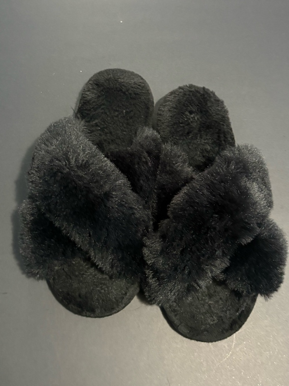 Black Faux Fur Crossband Women's Slide Slippers